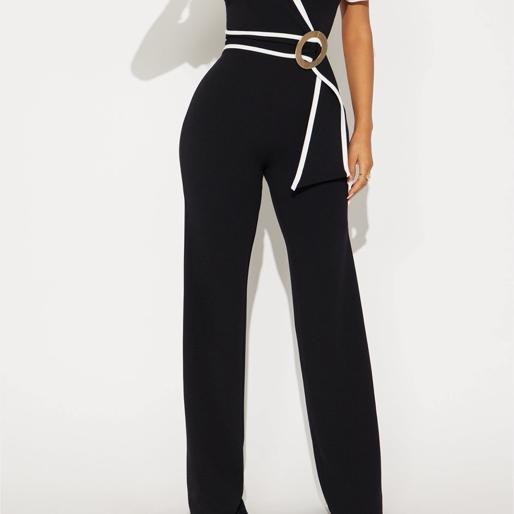 Fashion Nova Black and White Belted Jumpsuit
